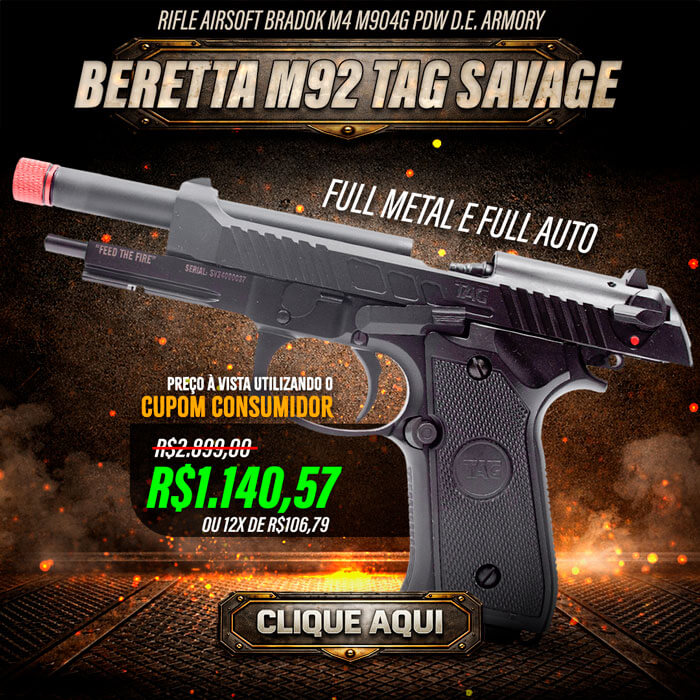 Pistola Airsoft GBB Beretta M92 TAG Savage Full Metal e Full Auto